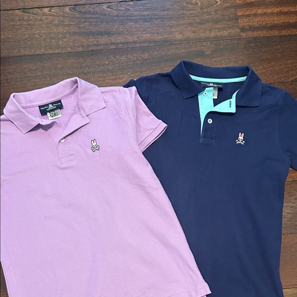 Kids Paycho Bunny Polo Shirt Set - Purple and Navy